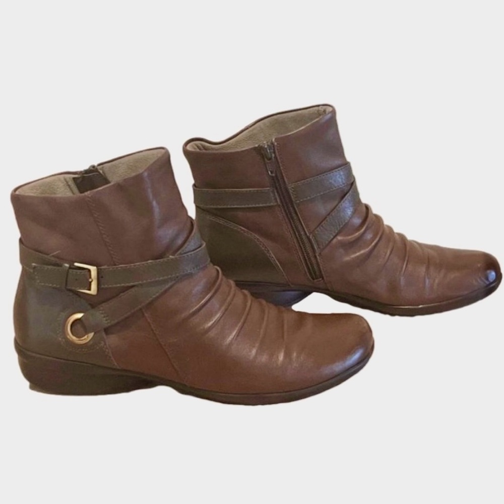 Naturalizer: Brown Ankle Boots Booties, Leather, Buckles and Straps, Slouchy—10